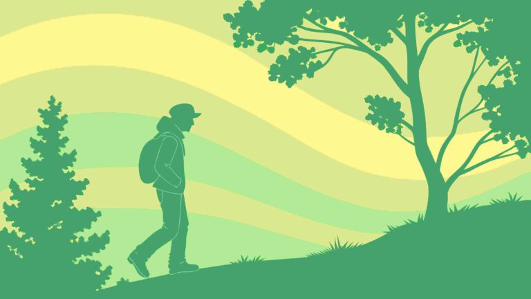 Hiker Ascending a Hill in a Scenic Outdoor Landscape Silhouette, vector design Generative AI