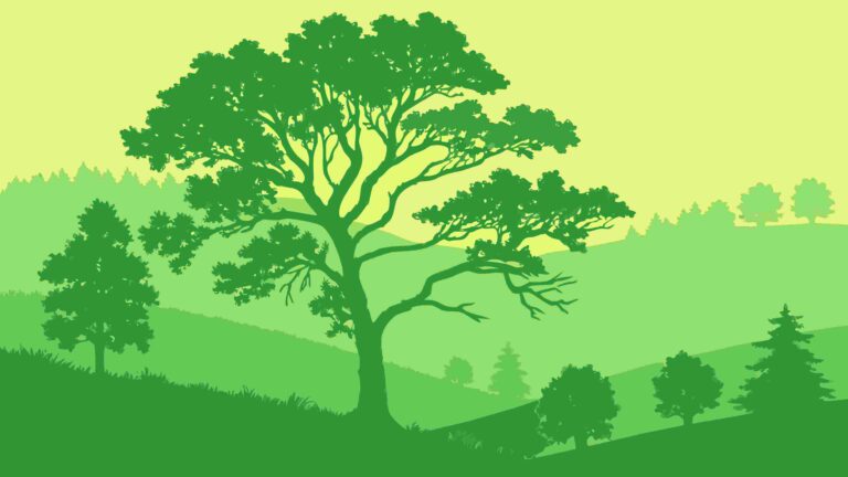 Vibrant Green Forest Landscape with Layered Trees, Nature Scenery Vector, vector design Generative AI