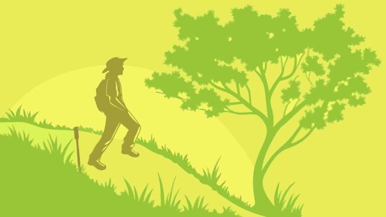 Solitary Figure Walking Past Tree in Sunny Landscape Silhouette, vector design Generative AI