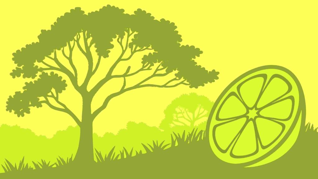 Fresh Lemon Slice with Natural Tree Landscape Background, Culinary Scene, vector design Generative AI