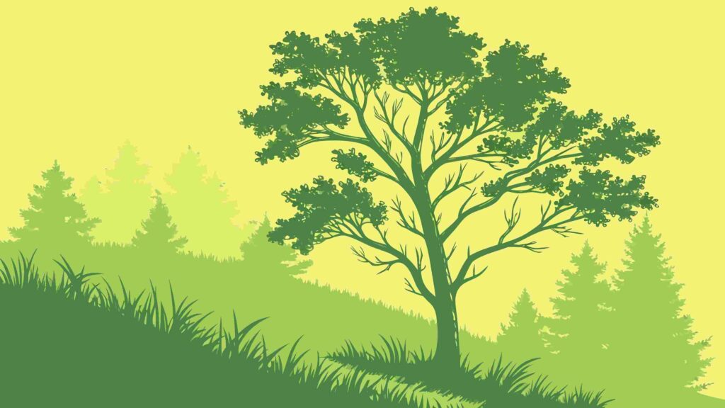 Solitary Tree Silhouette in a Dense Forest Landscape, Nature's Beauty, vector design Generative AI