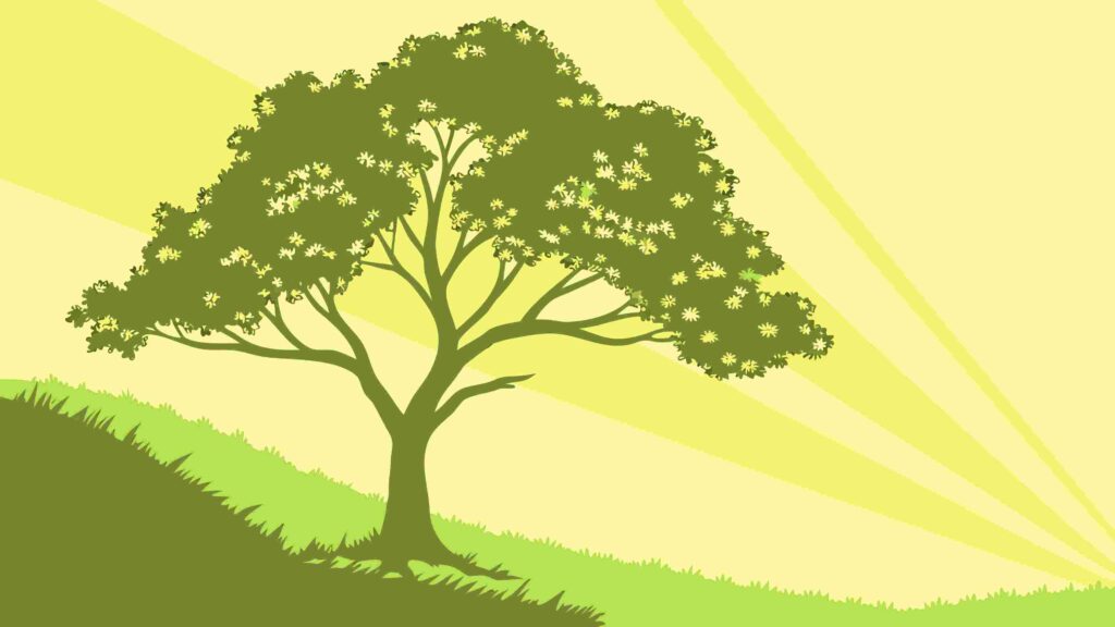 Majestic Tree with Sun Rays, Nature's Radiance Vector Illustration, vector design Generative AI