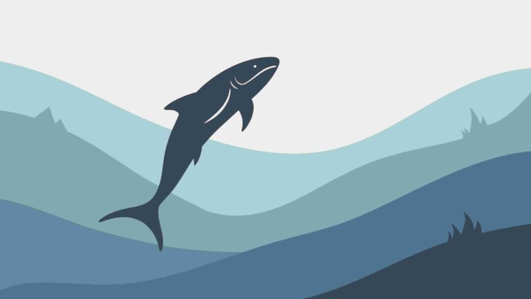 Dynamic Shark Leaping from Water Against Mountainous Backdrop, vector design Generative AI