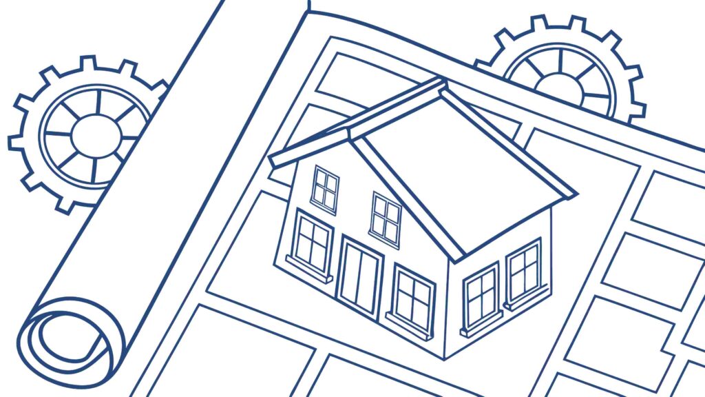 Architectural Blueprint with House and Gears, Innovation in Home Design, vector design Generative AI