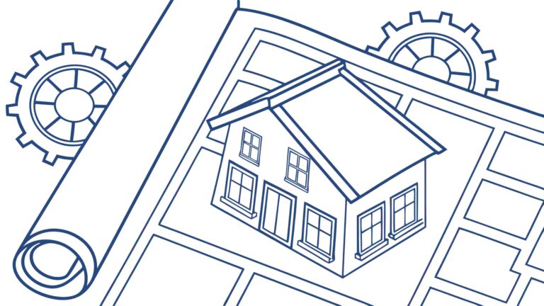 Architectural Blueprint with House and Gears, Innovation in Home Design, vector design Generative AI