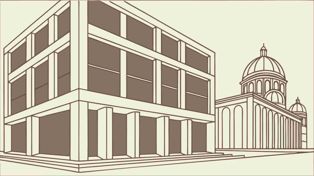 Large Multi-Story Building in Perspective View, Urban Architecture Vector, vector design Generative AI