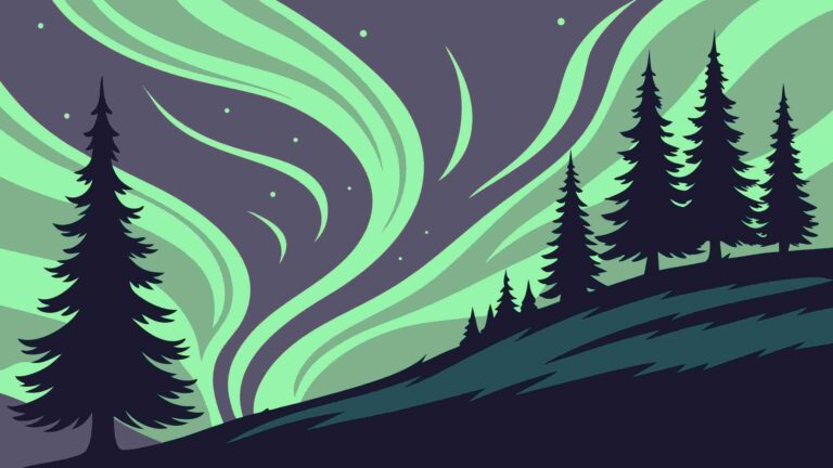 Majestic Northern Lights Over Forest, Aurora Borealis Vector Landscape, vector design Generative AI