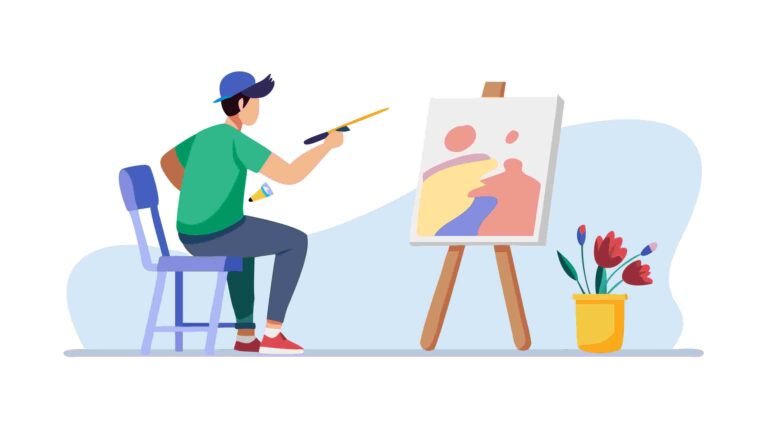Artist Painting on Easel, Creative Expression Vector Illustration, vector design Generative AI