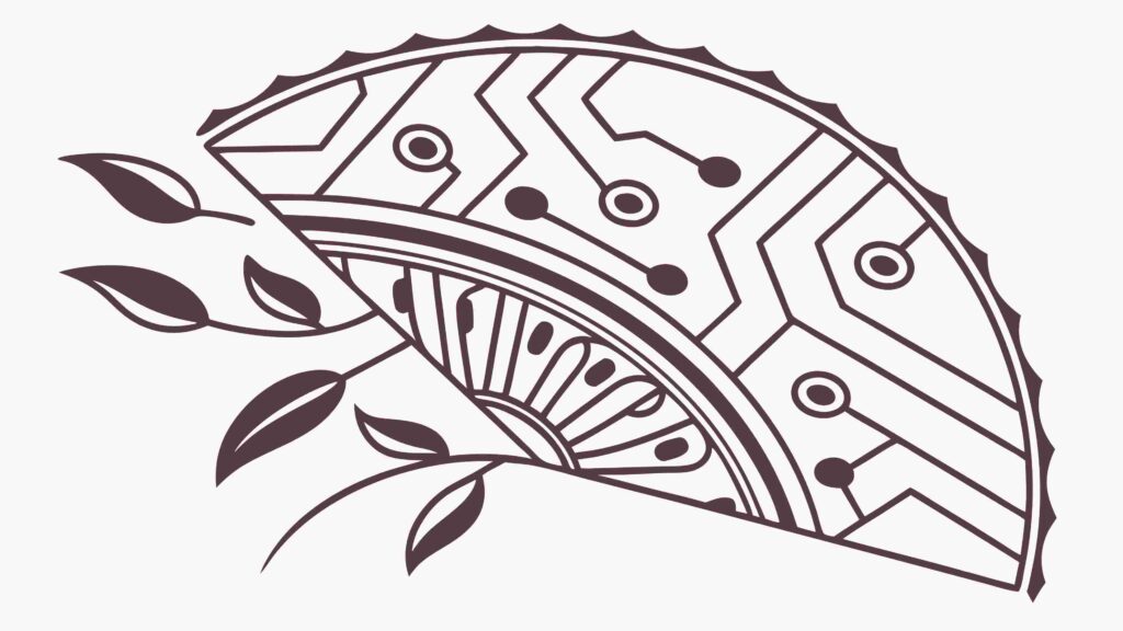 Ornate Decorative Fan with Circuit Board Pattern, Abstract Design, vector design Generative AI