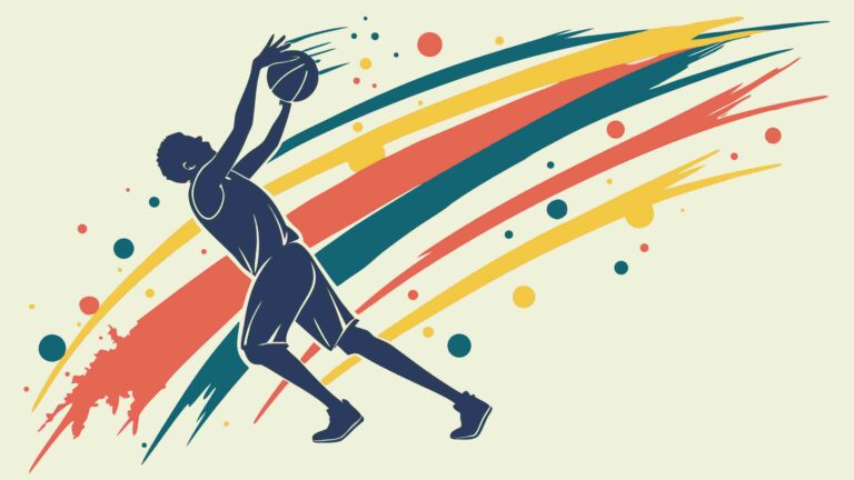 Dynamic Basketball Silhouette with Colorful Trails, Abstract Sport Art, vector design Generative AI