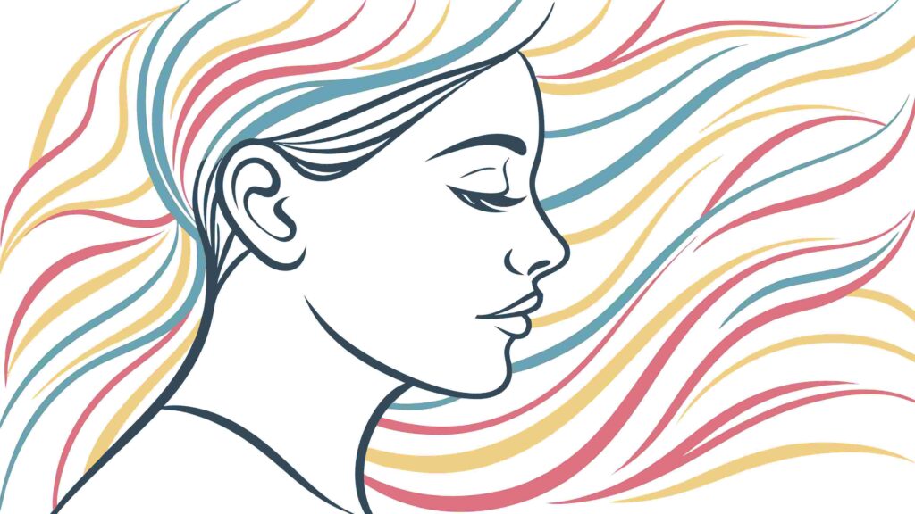 Woman with Flowing Wavy Colorful Hair, Artistic Portrait Vector, vector design Generative AI