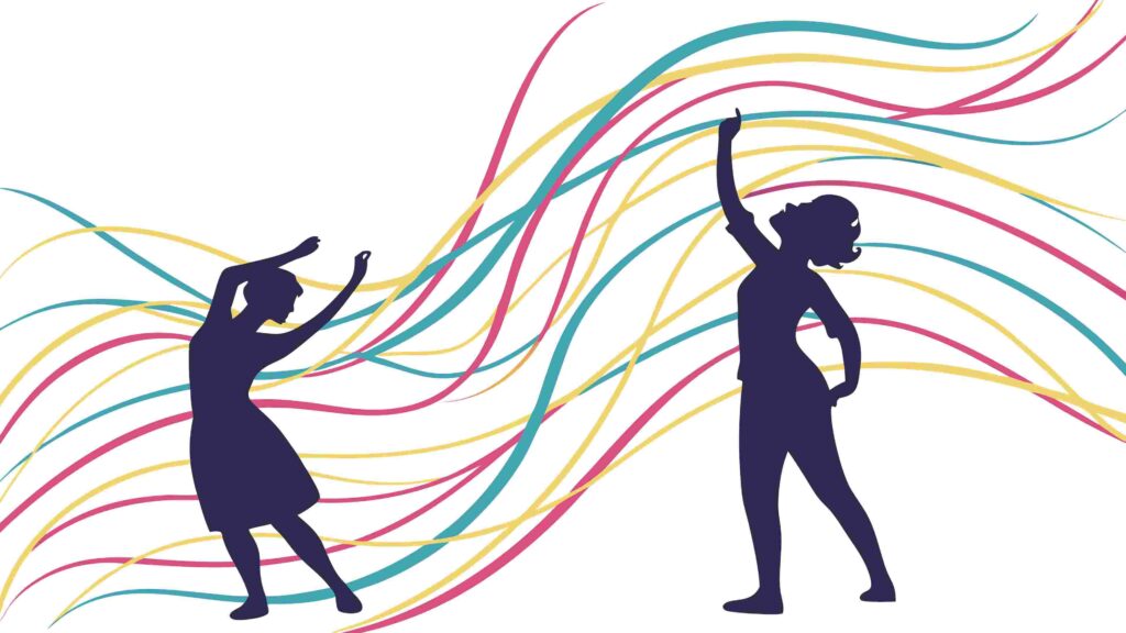 Dynamic Figures with Colorful Flowing Lines, Expressive Abstract Art, vector design Generative AI