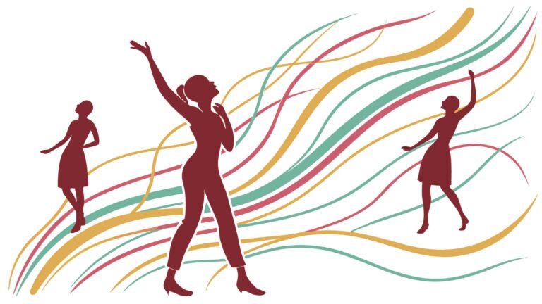 Silhouettes of Energetic People Dancing with Dynamic Lines, vector design Generative AI
