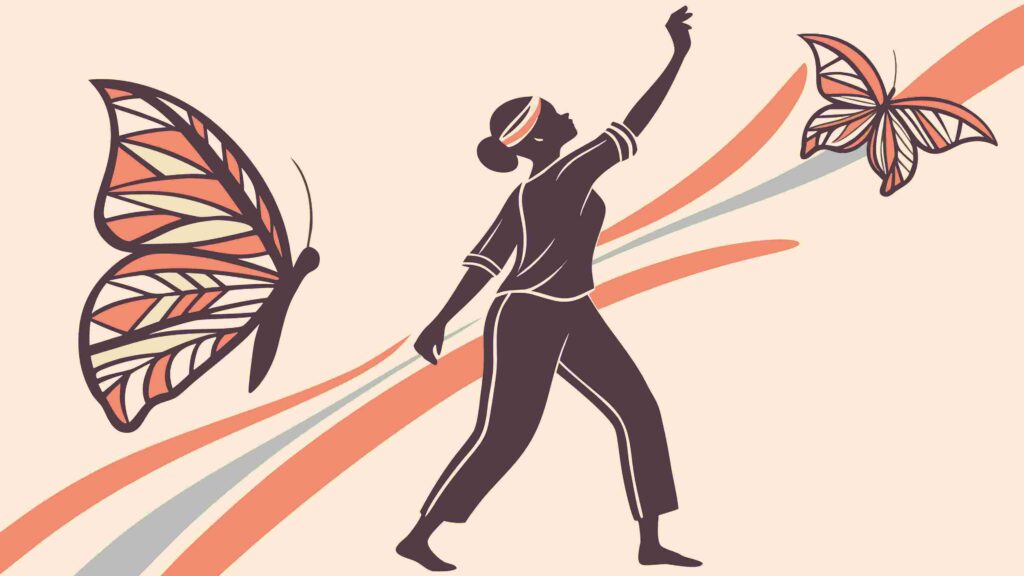 Woman Reaching for Butterflies with Flowing Lines Art, vector design Generative AI