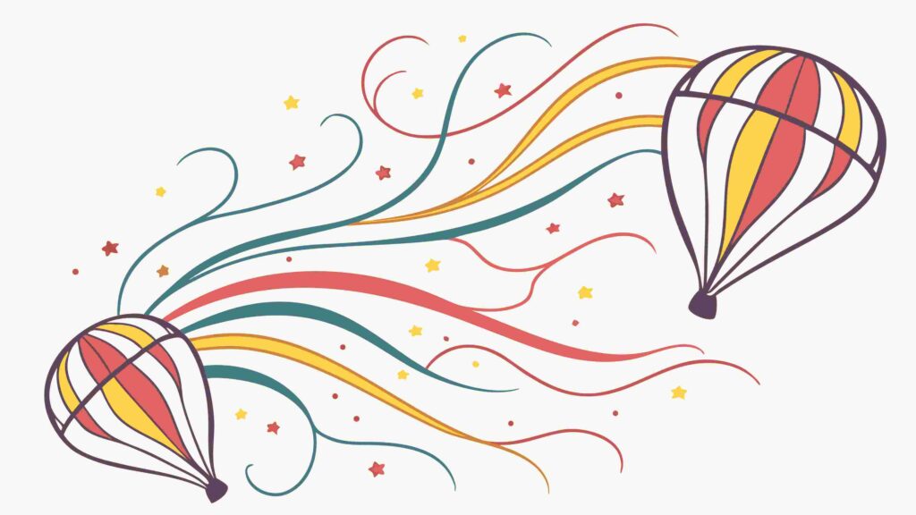 Colorful Hot Air Balloons with Wavy Trailing Lines, vector design Generative AI