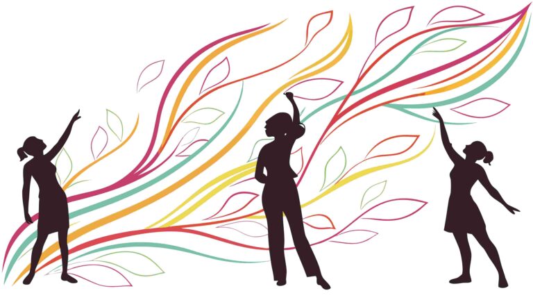 People Silhouettes Interacting with Flowing Abstract Lines, vector design Generative AI