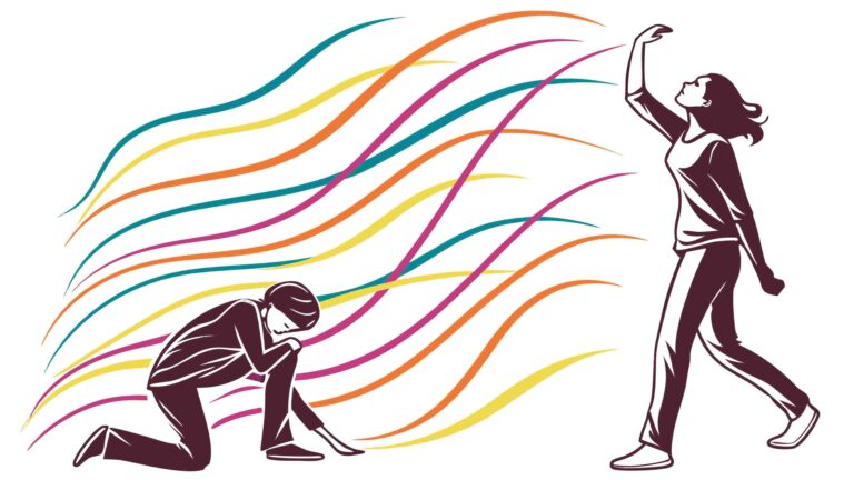 People Silhouettes Interacting with Dynamic Abstract Energy, vector design Generative AI