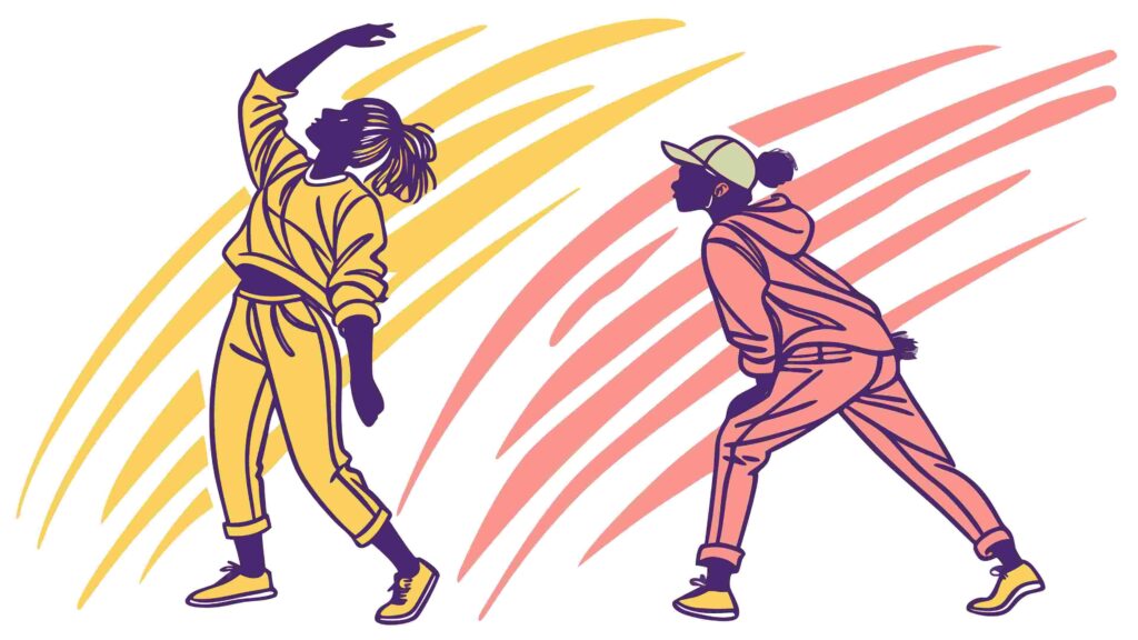 Dynamic Dancing Figures with Abstract Energy Lines, vector design Generative AI