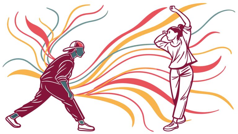 Energetic Dance Silhouettes with Abstract Flowing Lines, vector design Generative AI