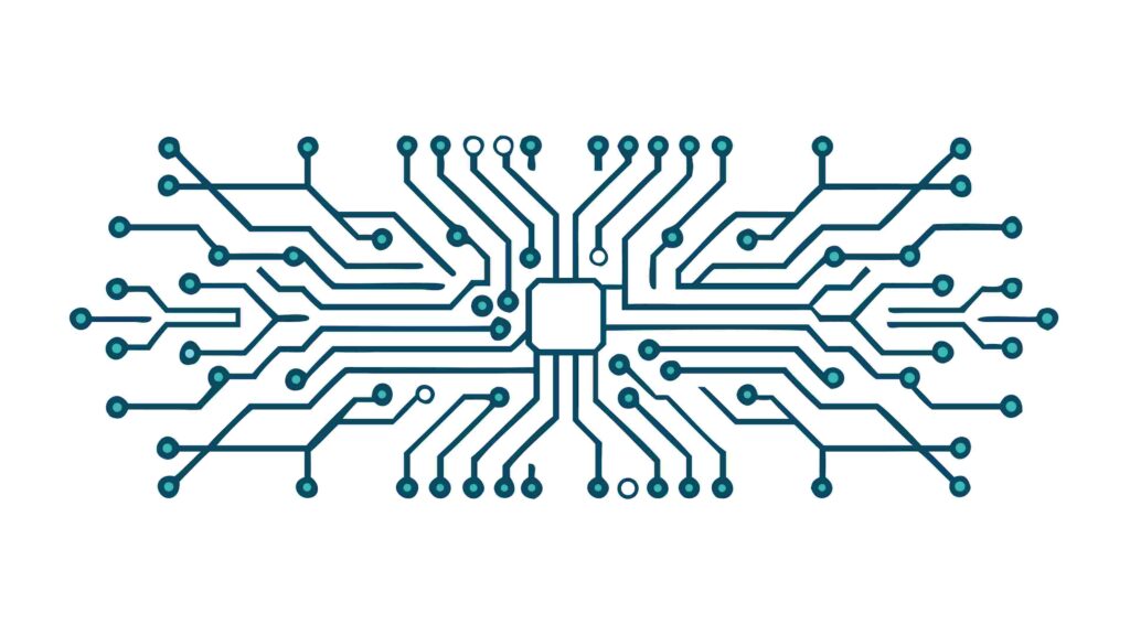Blue Abstract Circuit Board with Central Processor, vector design Generative AI