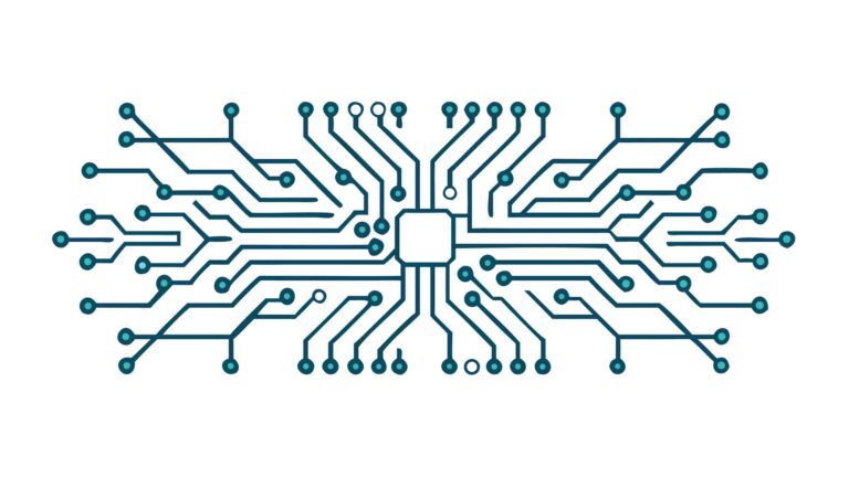 Blue Abstract Circuit Board with Central Processor, vector design Generative AI