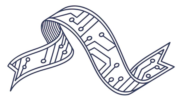 Curved Ribbon Banner with Circuit Board Pattern, vector design Generative AI