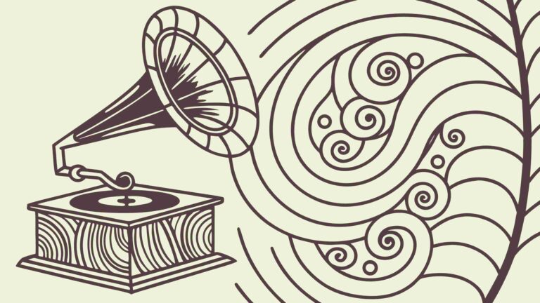 Vintage Gramophone with Swirling Abstract Lines, vector design Generative AI