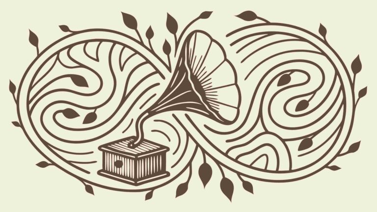 Vintage Gramophone with Elegant Swirling Pattern, vector design Generative AI