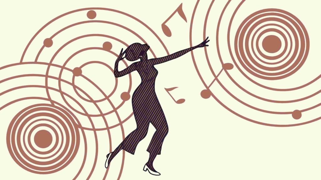 Dancer with Abstract Sound Wave Circles, Music Rhythm, vector design Generative AI