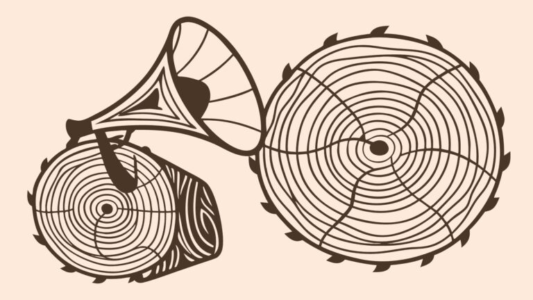 Abstract Tree Trunk Rings with Gramophone, Music Nature Art, vector design Generative AI