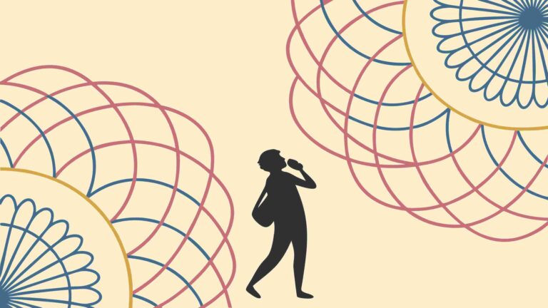 Person Walking on Abstract Path with Geometric Lines, vector design Generative AI