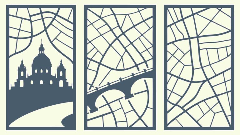 Set of Three Abstract City Map Panels, Urban Design, vector design Generative AI