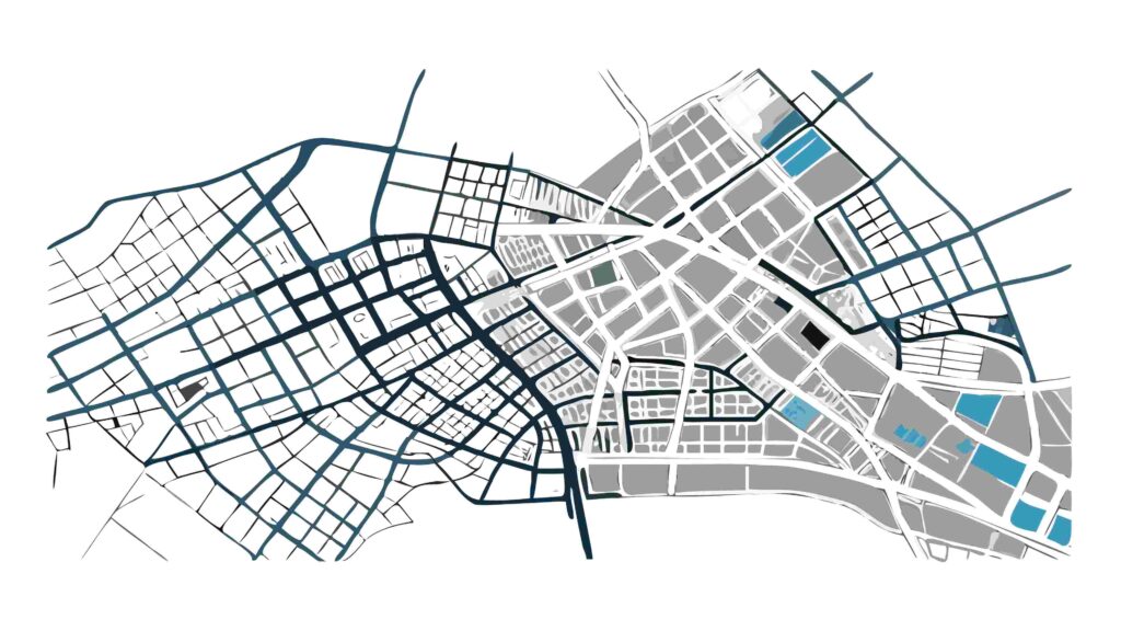 Abstract City Map with Roads and Connectivity, vector design Generative AI