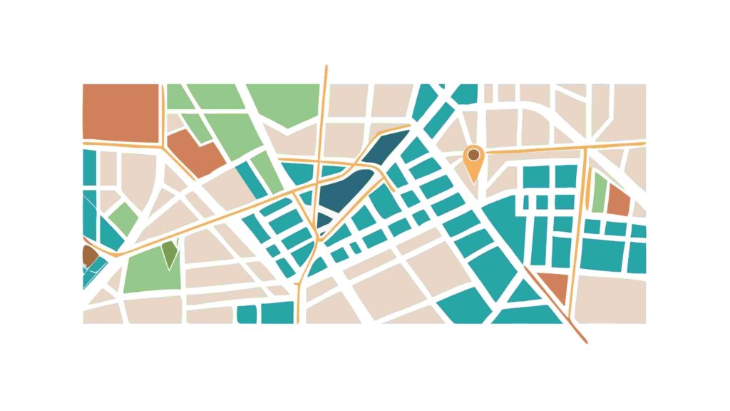 Dynamic Abstract City Map with Roads and Water, vector design Generative AI