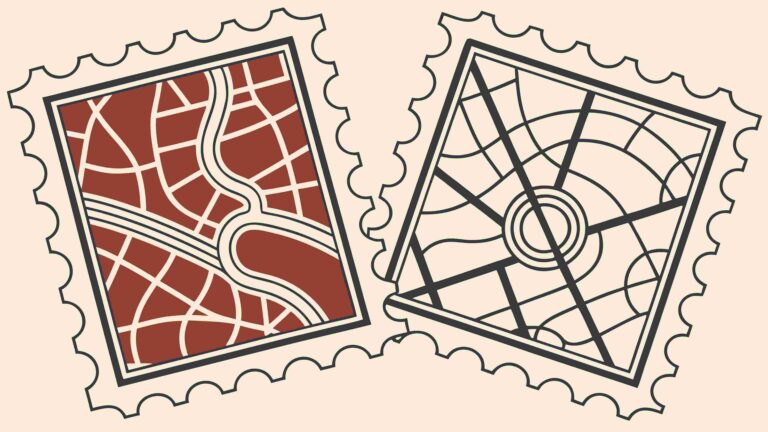 Vintage Postage Stamps with Abstract City Map Art, vector design Generative AI