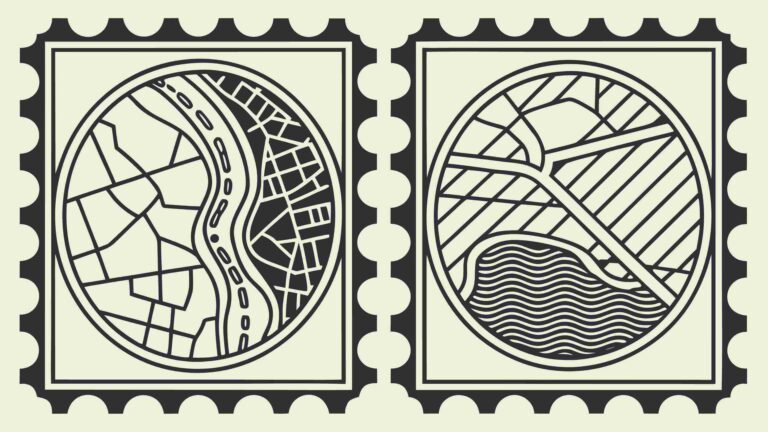 Vintage Postage Stamps with Abstract Urban Patterns, vector design Generative AI
