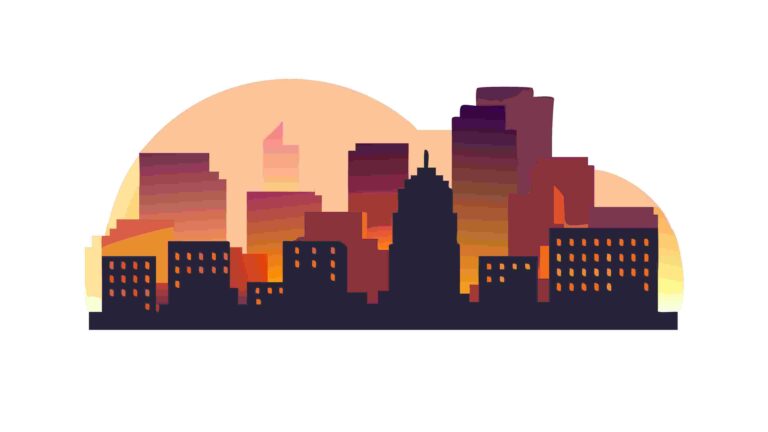 Urban Cityscape Silhouette at Sunset, Modern Skyline, vector design Generative AI