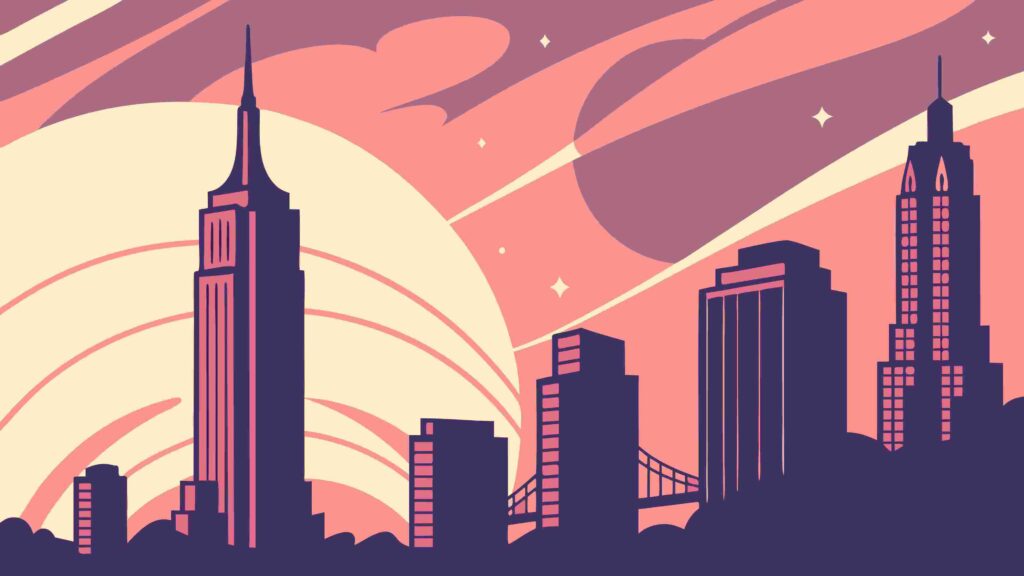 Iconic New York City Skyline at Sunset, Vector Art, vector design Generative AI