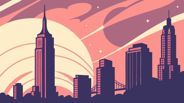 Iconic New York City Skyline at Sunset, Vector Art, vector design Generative AI