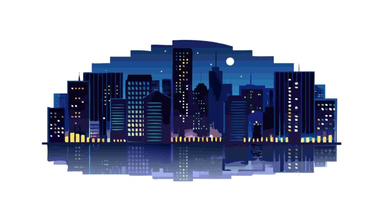 Modern Cityscape with Water Reflection at Night, vector design Generative AI