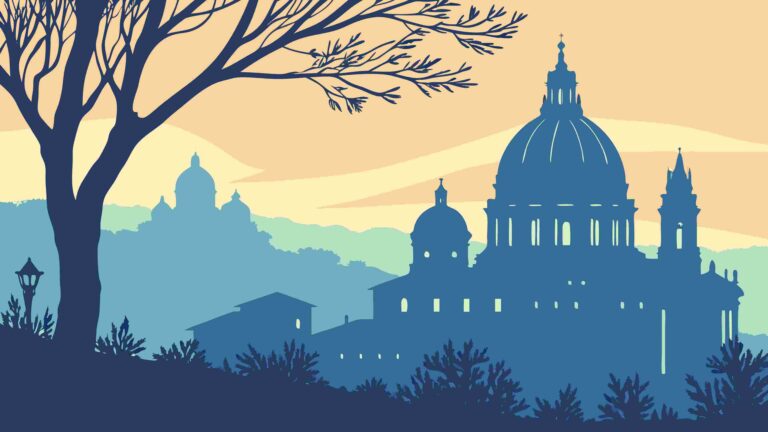 Grand European City with Landmark Cathedral, Vector Art, vector design Generative AI