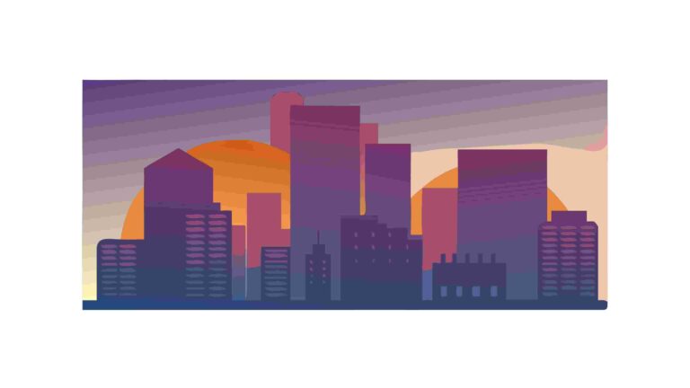 Modern City Skyline Silhouette in Vibrant Hues, vector design Generative AI