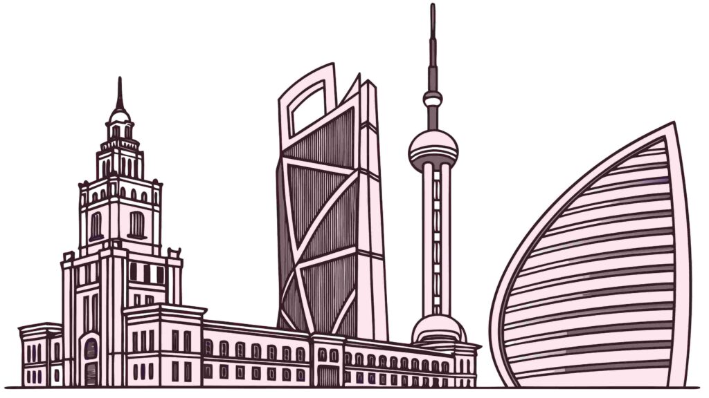 Modern Shanghai Skyline with Oriental Pearl Tower, vector design Generative AI