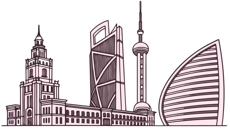 Modern Shanghai Skyline with Oriental Pearl Tower, vector design Generative AI