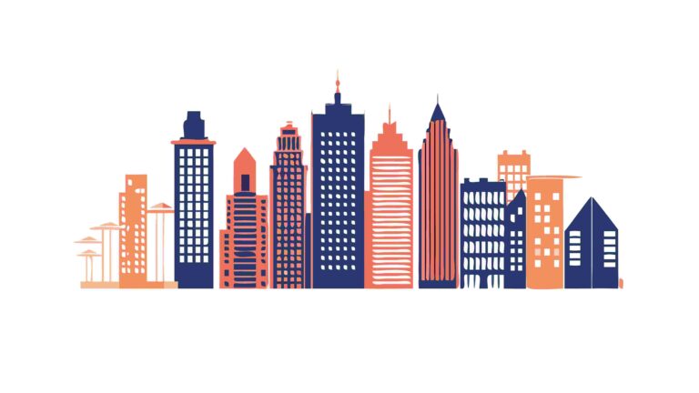 Contemporary City Skyline with Diverse Architecture, vector design Generative AI