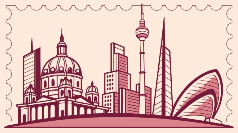 Historic European Cityscape with Landmarks, Vintage Style, vector design Generative AI