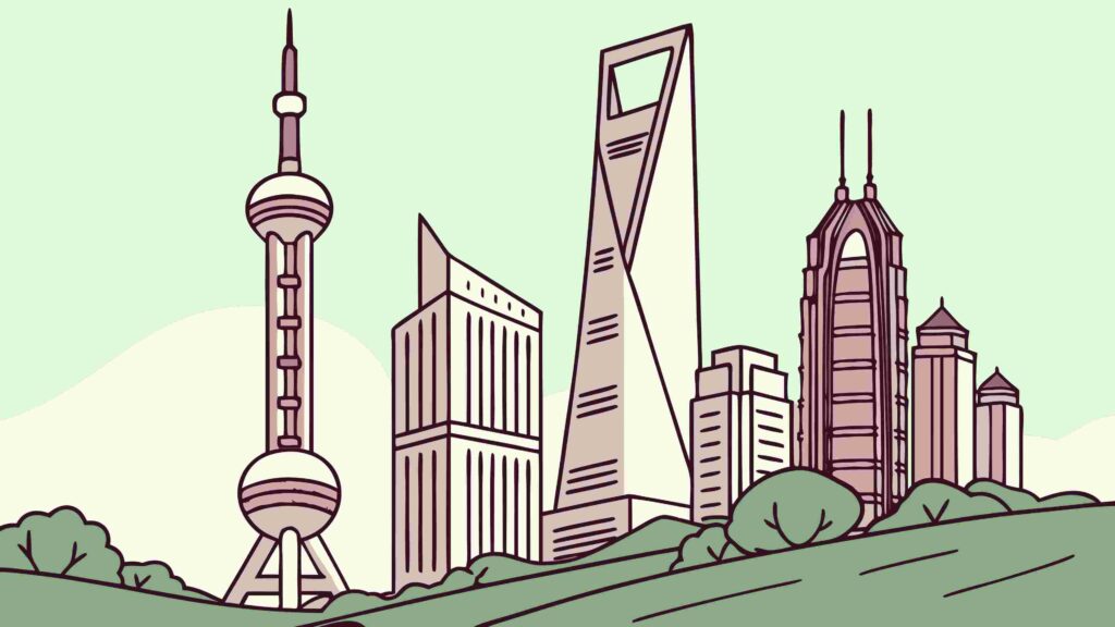 Modern Shanghai Skyline with Oriental Pearl Tower, vector design Generative AI