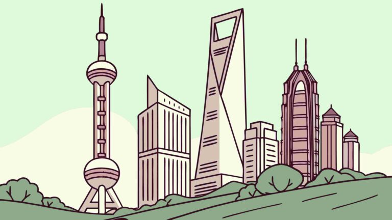 Modern Shanghai Skyline with Oriental Pearl Tower, vector design Generative AI