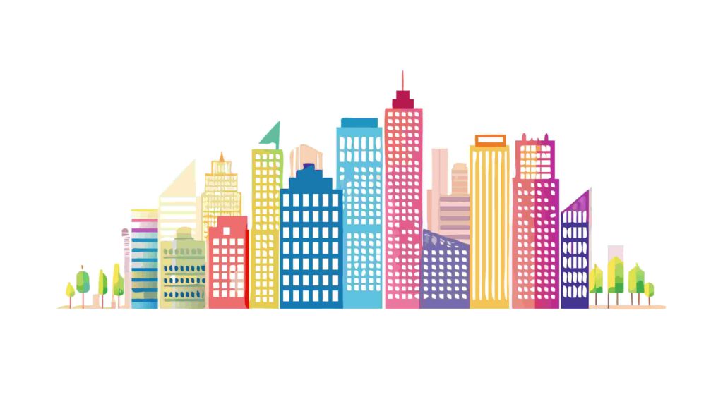Colorful Cartoon Cityscape, Urban Community Illustration, vector design Generative AI