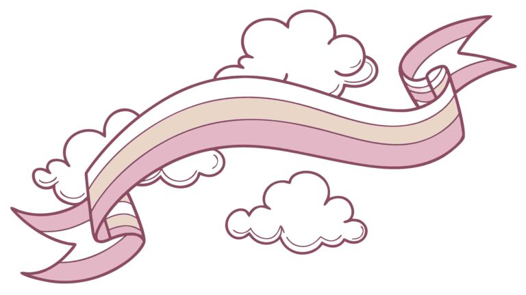 Pink Wavy Ribbon Banner with Cloud Motifs, Decorative, vector design Generative AI